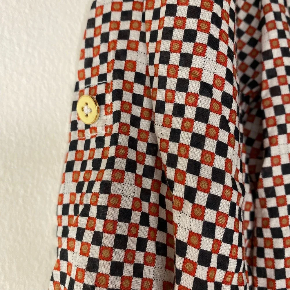 TORY BURCH womans size 6 Brigitte 100% cotton orange blue check button top